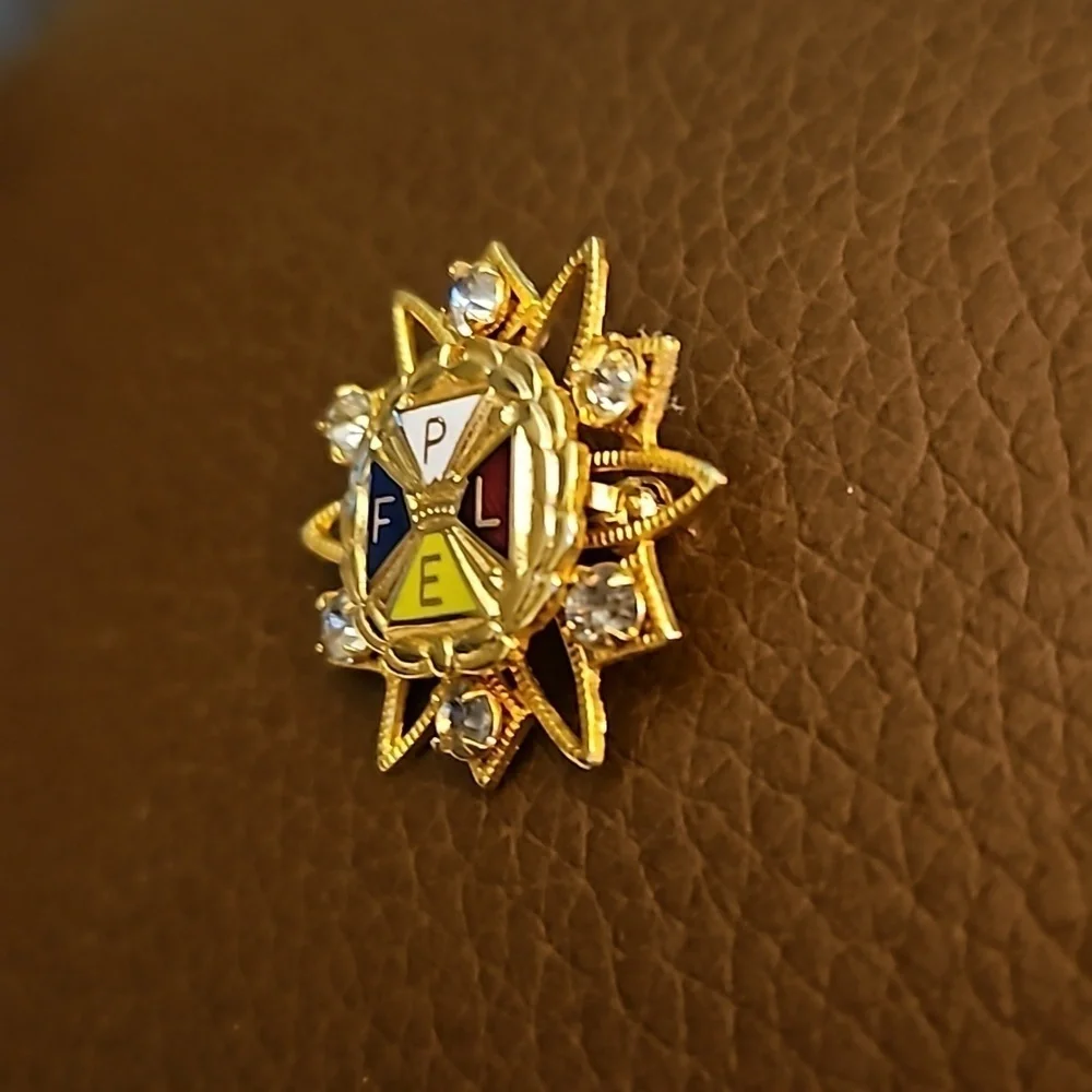 Vintage Order of Pythian Sisters PFLE Enamel Lapel Hat Pin with Crystals
